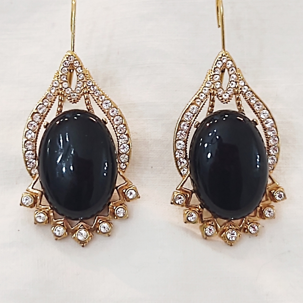 Vintage Designer Signed Gold, Glass & Rhinestone Earrings